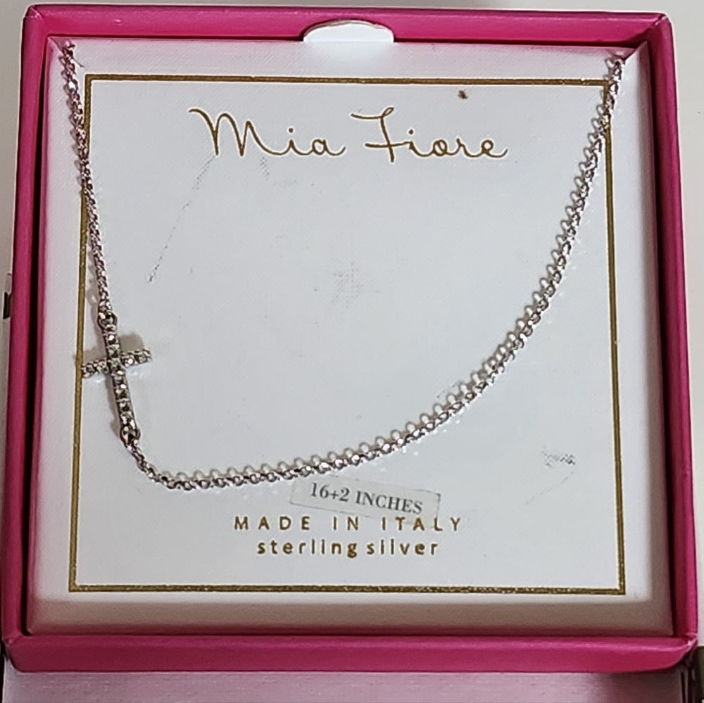 Mia Fiore Made in Italy Sterling Silver Cross Pendant Necklace 16-18" NIB - Picture 7 of 9